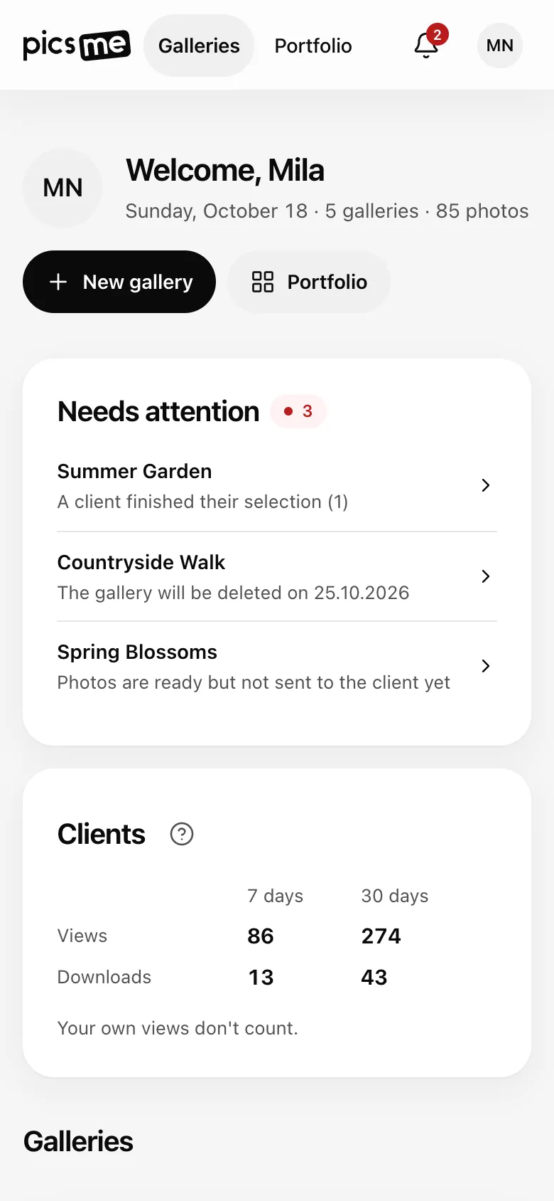 The home page on a phone